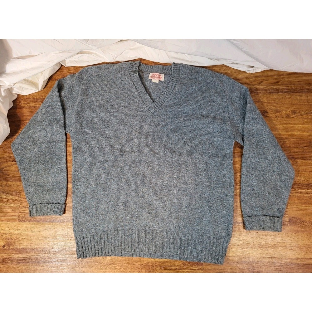 Vtge Fall River Knitting Mills Mens XL‎ Blue V Neck Wool Blend Sweater
